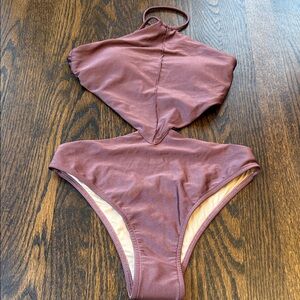 Mauve One-Piece Halter Swimsuit
